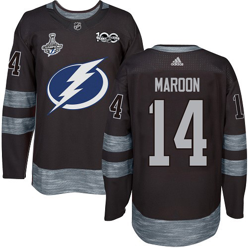 Men Adidas Tampa Bay Lightning #14 Pat Maroon Black 1917-2017 100th Anniversary 2020 Stanley Cup Champions Stitched NHL Jersey